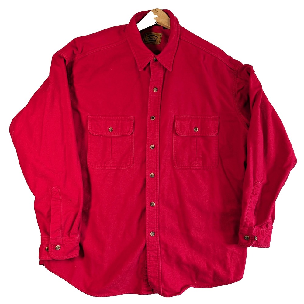 VTG St Johns Bay Mens XL Red Heavyweight Chamois Flannel Shirt Outdoor Y2K 90s